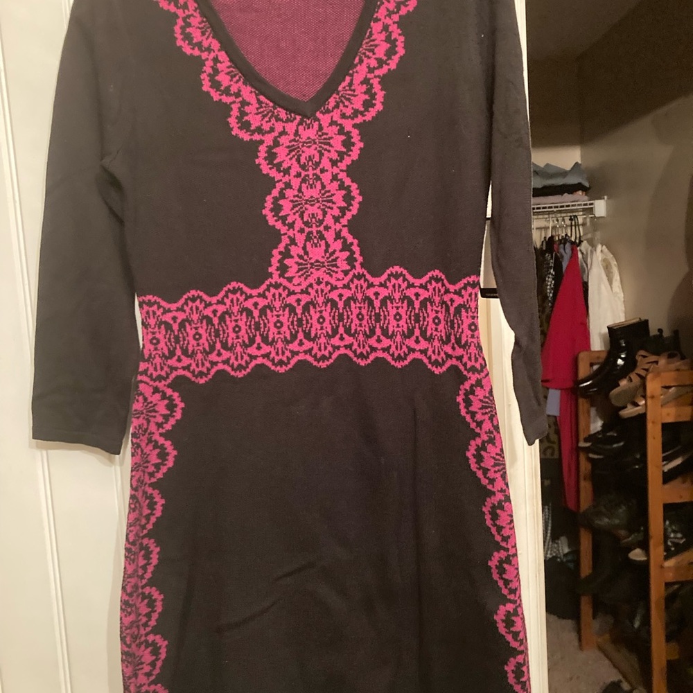 Nine West Gray Midi Sheath Dress with Long Sleeves and V-Neck for Cocktail